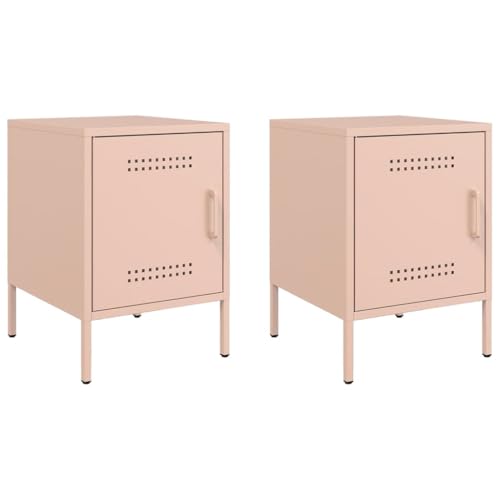 Table d'appoint en acier rose avec rangement et structure métallique robuste