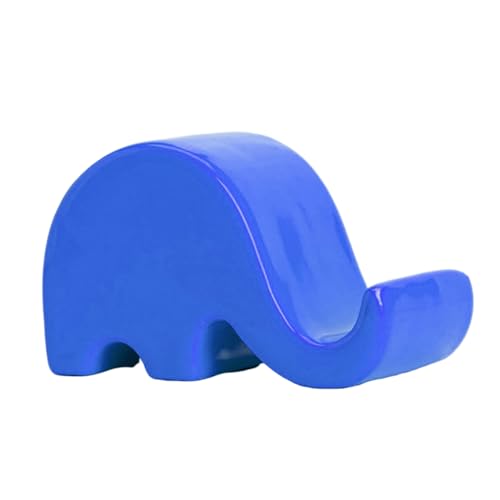 Estatua de Elefante Cerámico Azul y Soporte para Celular