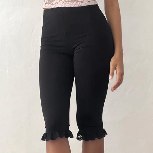 Yoawdats Womens Flared Capris Pants Bow Tie Elastic Waist Slim Fit Casual Fashion Comfy Cropped Solid Trousres2