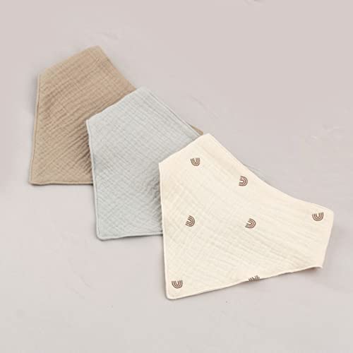 Aloonii Organic Cotton Muslin Dribble Bandana Style Bibs (Neutral) 3 pack