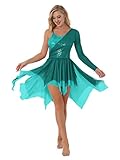 Manyakai Damen Lyrisches Tanzkleid Pailletten Irregulär Ballettkleid Frauen Modern Tanzkleidung Chiffon Tanz Kleid Latein Contemporary Bühnenanzug Kostüm Grün M