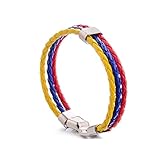 Caiyao Handwoven Flag Leather Bracelet Multicolor National Flag PU Leather Bracelet Wrap Bangle with Alloy Clasp for Women Men Wristband Jewelry-Colombia