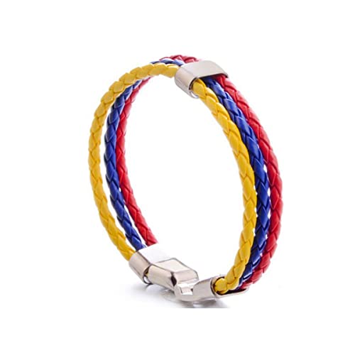 Handwoven Flag Leather Bracelet Multicolor National Flag PU Leather Bracelet Wrap Bangle with Alloy Clasp for Women Men Wristband Jewelry