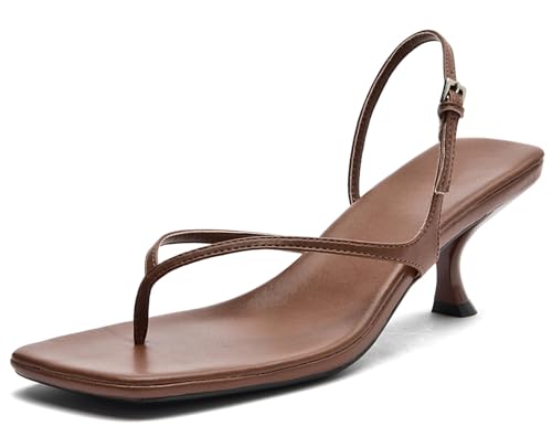 DADAWEN Women's kitten Heels Thong Sandals Square Open Toe Flip Flop Heels Buckle Sexy Fashion Summer Dressy Wedding Party Pumps Heeled Sandals