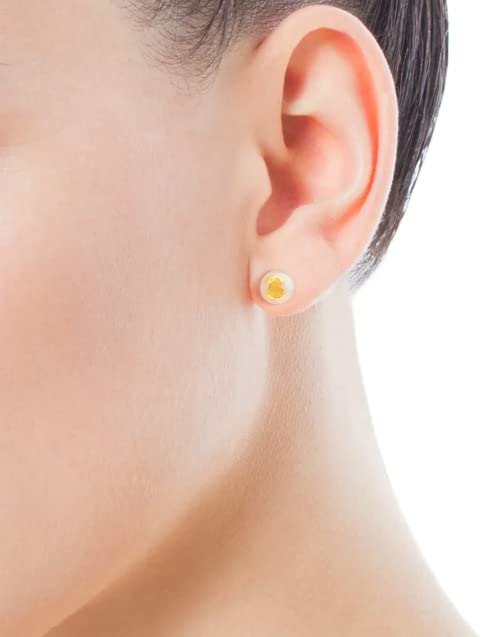 TOUS Pendientes de Oro de 18kt para Mujer con Motivo de Oso y Perla Cultivada con Cierre de Presión, Elegante e atemporal, Colección Icon Pearl