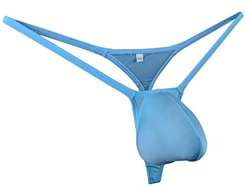 WOSESE Mens Swim Thong G-Strings Bikini T-Back Nylon (L/XL fit Waist 34''-38'', Light Blue)