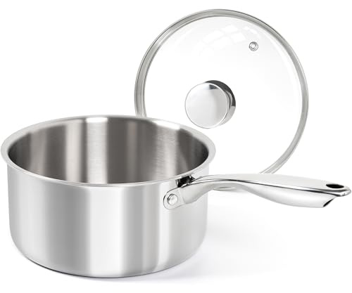 Image of MICHELANGELO 3 Qt Saucepan with Lid, 3-ply Stainless Steel Sauce Pan, No Coating, Even Heating, for All Cooktops & Induction Compatible - Silver