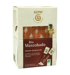 GEPA Bio Mascobado Vollrohr - 1 Karton mit 250 Zuckersticks - 5 Pack/Karton - 50x3g/Pack