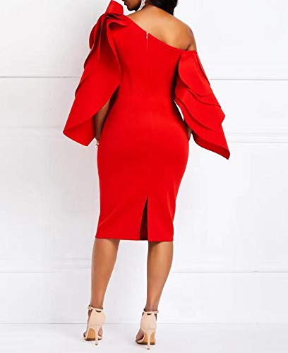 Verwin Bodycon Dress For Woman Long Sleeve Knee-Length Ruffle Sleeve Off Shoulder Evening Dress Xxl Red #TOP1