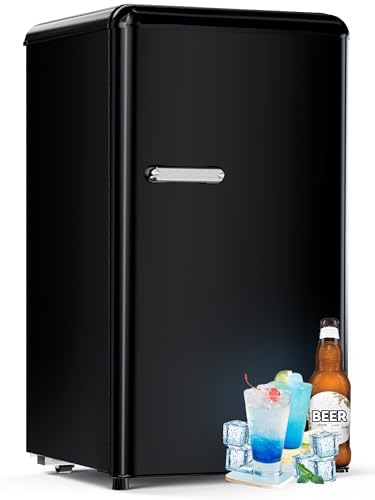 Devoko Vintage 80L Kühlschrank in Schwarz, Kleiner Kühlschrank mit separatem Gefrierfach und verstellbaren Regalen, Kompakt für Zuhause, Ideal für Singles, Wohnungen, Studenten und Büros