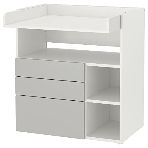 ProTuning SMÅSTAD - Cambiador, color blanco y gris, con 3 cajones, 90 x 79 x 100 cm