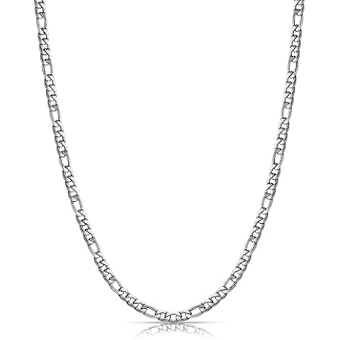 micuco Figaro Chain Necklace for Men, Silver Chain for Men, Stainless Steel Mens Chain Necklace, 4.5mm Link Chain Necklace for Women 18 inches Cover