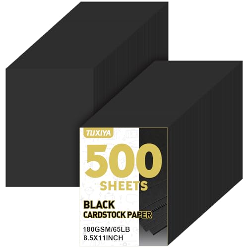 TUXIYA 500 Sheets Black Cardstock Paper 8.5 x 11 Inch Cardstock Paper 180 GSM/65LB Card Stock Printer Paper for Art Invitations DIY Cards Watercolor & Craft Projects