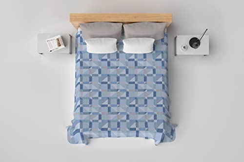 HomeLife Colcha Fina de Verano y Primavera para Cama de 90 cm | Edredón Estampado con Fantasía Geométrica Fabricado en Italia | Ligera Colcha Cubrecama de Algodón | Azul, 170x280
