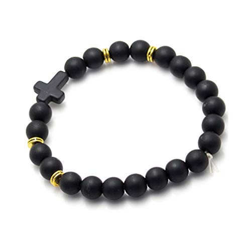 Image of Xusamss Fashion 8MM Matte Agate Beads Bracelet Cross Elastic Bracelet,7 1 /2 Wrist