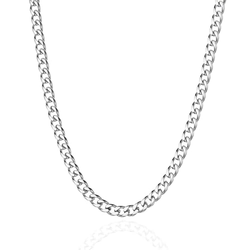 3.5mm/5mm Silver Stainless Steel Cuban Link Chain Necklace Jewelry for Men, 18-26 Inches