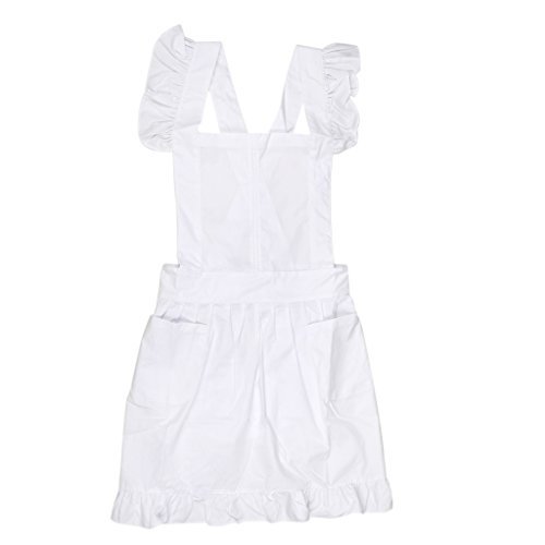SROVFIDY Tablier Chasuble Dentelle Froufrous Costume Blouse à Poches Style Victorien - Blanc, 95cm