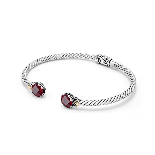 Eli Pebble - 7mm Garnet Gemstone Bangle, January, Sterling Silver