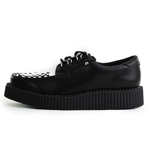 T.U.K Anarchic Creeper by Zapatos de Cuero para Hombres y Mujeres - Color Black White Leather - Gothic to Punkrock - Brothel Creepers - Zapatos de cuña con Cordones - Talla EU38