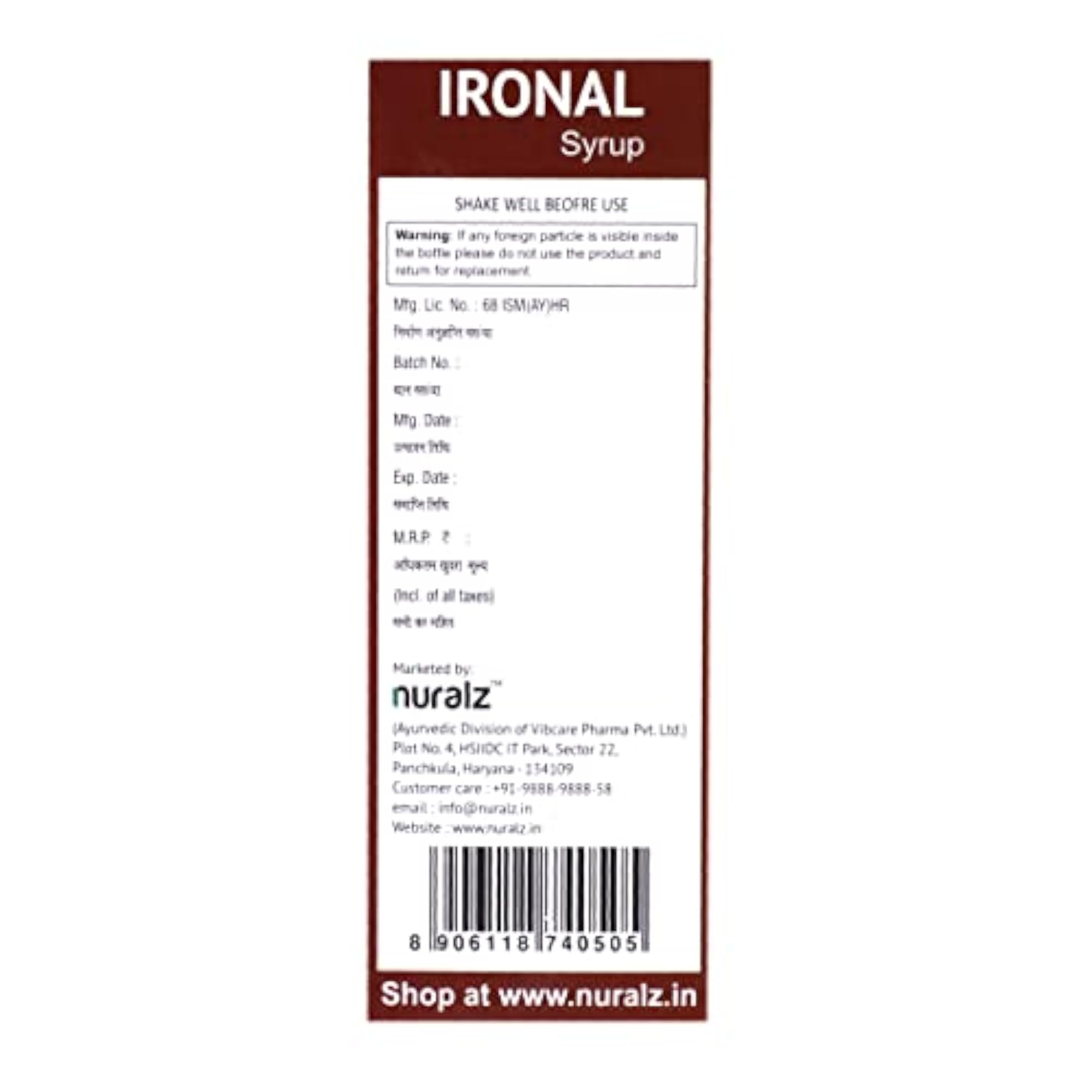Nuralz Ironal Syrup, 800ml