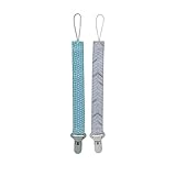 Nuby Pacifinder Baby Pacifier Clip - (2-Pack) - Pacifier Holder Clip with Convenient Hook Loop - Green Dots and Gray Arrows