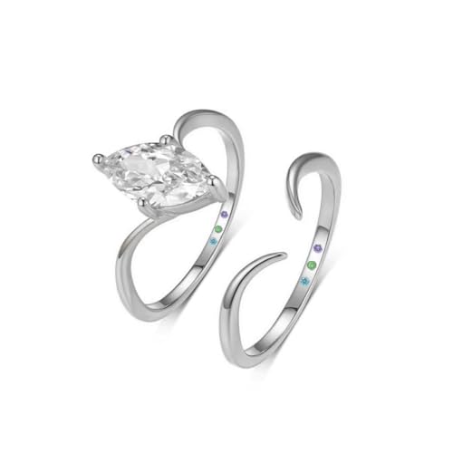 2-PC Marquise Cut Moissanite Ring Set | S925 Sterling Silver 2CT Wedding Jewelry, 6x12mm Hypoallergenic Bridal Set for Women, Non-Tarnish Stackable Engagement Rings