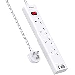 Extension Lead with 3 USB Slots(2 USB C), 4 Way Plug Extension Socket, 3M Wall Mount Socket Extension Cable, Multiplug Power Strip for Home, Office, School Supplies