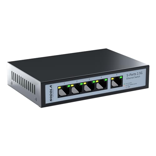 SODOLA 5 Port 2.5G Ethernet Switch,|5 x 2.5GBASE-T Ports,45Gbps Switching Capacity, Plug &...