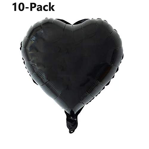 [10 Pack] Heart Shape Foil Balloons, 18" Mylar Balloons Aluminum Foil Decorations For Birthday Party/Wedding/Engagement Party/Celebration/Holiday/Show/Party Activities (Black) #TOP1