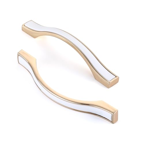 Ndjiloik 10 Stück Küchengriffe Aus Zinklegierung 96MM Lochabstand Möbelgriffe Griffe Schrankgriffe für Küchenschränke Schränke Möbelgriffe Schubladengriffe,Weiß Gold