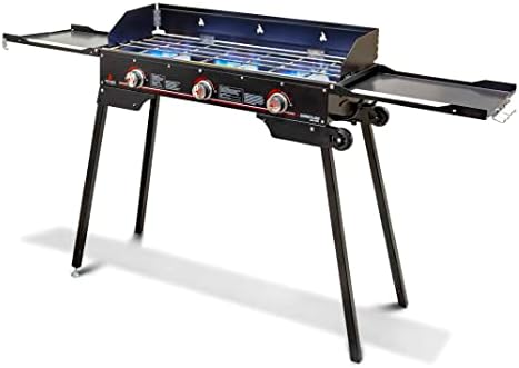 Outland Portable Camping Stove - 3 Zone Propane Gas Burner Controller With Auto Ignition - 2 Folding Cook Stations - Adjustable Leg - Traveling Camp Stove Great for Backyard, Picnicking, RV, Hunting…