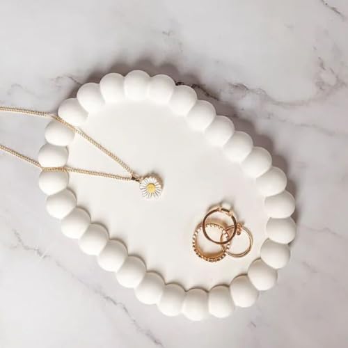 Image of Aesthetic Handmade Oval Bubble Trinket Tray Handmade | Jewelry Organizer | Vanity Tray for Women | Minimalist Home Decor, Candle Holder & Multipurpose - (16.5 x 12 cm)