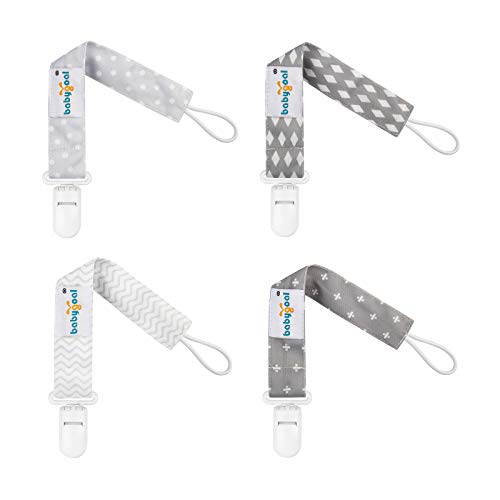 babygoal Baby Neutral Pacifier Clips, 4 Pack Binky Paci Holder and Leash Fits for Most Pacifier and Binkies 4PS07-B