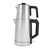 Fockety Elektrischer türkischer Teekocher, 2000 W, Trockengehschutz, Temperaturanzeige, Teekannen Set, Kaffeemaschine, Edelstahl, 0.8 l, 2.0 l, mit zwei Kannen für Zuhause Camping (EU-Stecker)