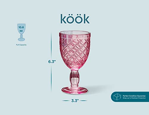 Kook Multi Colored Glass Goblets, Vintage Drinking Glasses, Beverage Cups, For Iced Tea, Wine, Soda, Water And Juice, Kitchen And Bar, 10 Oz, Set Of 6 #TOP4