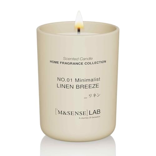 Image of M&SENSE Scented Candles 250g Linen Breeze Natural Soy Wax Candles Long Burning Minimalist Aromatherapy Candles, Perfect Christmas Gifts for Women and Men.