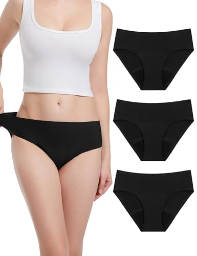 Varmax Period Pants for Women No Show Period High Absorbency Knickers, Washable Incontinence Pants High Elastic Mid-waist Menstrual Underwear Soft Breathable Postpartum Seamless Underwear Black
