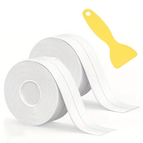 2 rollos de cinta selladora impermeable para baño, cinta selladora impermeable Tira de sellado para borde de bañera, inodoro y cocina (2,2 cm x 3,2 m)