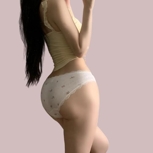 Floral-print Cotton Panties for Teen Girls Cottagecore Underwear Ruffle Trim Mid Waist Briefs Light-colored Crotch3