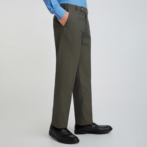 Image of Park Avenue Men's Regular Fit Mid Rise Solid Pattern Poly Viscose Blend Flat Front Formal Trouser