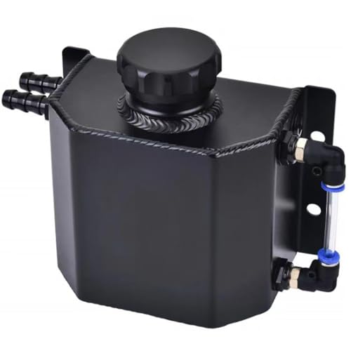 PORIYA 1L Aluminum Radiator Coolant Overflow Bottle Tank, Universal Expansion Reservoir Tank, Engine Coolant Recovery Kits, Quadrate (BLACK)