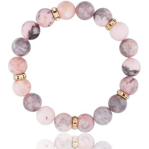 WULILONG Anti Anxiety Bracelet Pink Zebra Beads Elastic Bracelets Reiki Healing Gemstone Yoga Stone Beaded Bracelet for Women Birthday Christmas Jewellery Gifts Cover