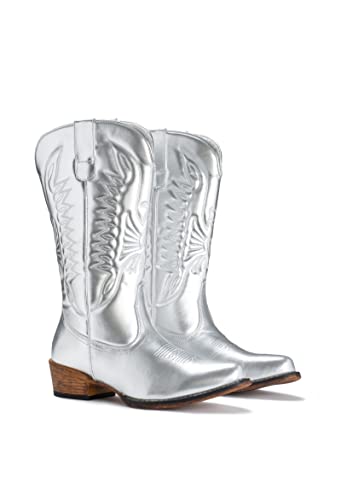 Image of IUV Cowboy Boots For Women Mid Calf Cowgirl Boots Pointy Toe Western Boot