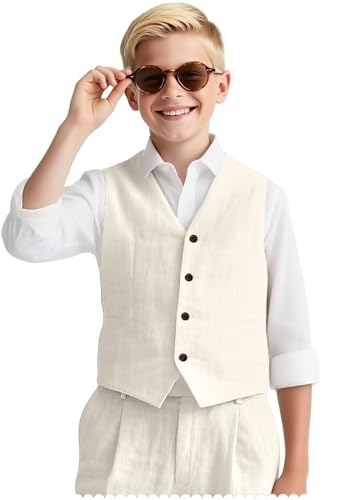 Kids Vest for Boys Summer Casual Linen Vest for Beach Wedding Outfit Sleeveless Boy Tuxedo Waistcoat