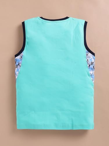Image of Bumchums Boys Sleeveless Round Neck T-Shirt and Pant Set for Boys, Casual Clothing Set, Trendy and Cute, Graphic