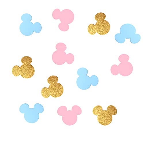 100 Pieces 2inch Mouse Head Confetti Boy or Girl Baby Shower Mouse Confetti First Birthday Gender Reveal Baby Shower Decorations Table Decor (Pink Gold Blue)