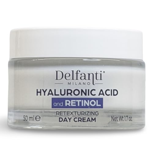 Delfanti-Milano HYALURONIC ACID and RETINOL Day Cream Deep Hydration Retexturizing Face & Neck Moisturizer Made in Italy 1.7 oz jar