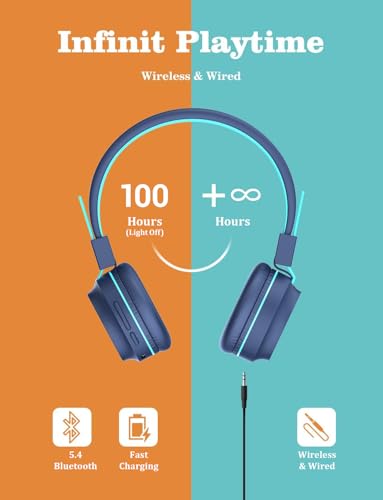 Iclever BTH03 Kids Bluetooth Headphones, Colorful Led Lights, 100H Playtime, Bluetooth 5.4, Type C Fast Charging, Safe Volume, Stereo Sound Mic, On Ear Kids Wireless Headphones thumb #4