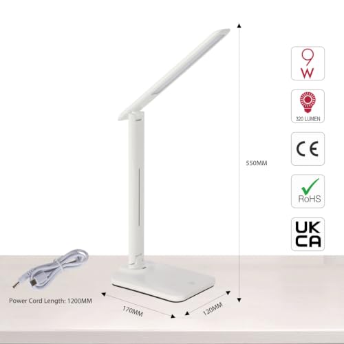 Lampe de bureau pliable TEKLED tactile et variable avec chargeur USB