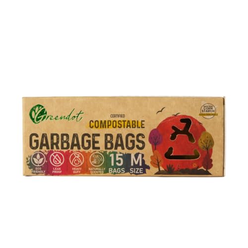 Image of GREENDOT BIOPAK Garbage Bags For Dustbins, Medium Size 45 Bags(3 Rolls), 19x21 Inches, Biodegradable & Compostable Within 180 Days, Eco-Friendly Trash Bags For Wet & Dry Waste, Leak Proof &Thick